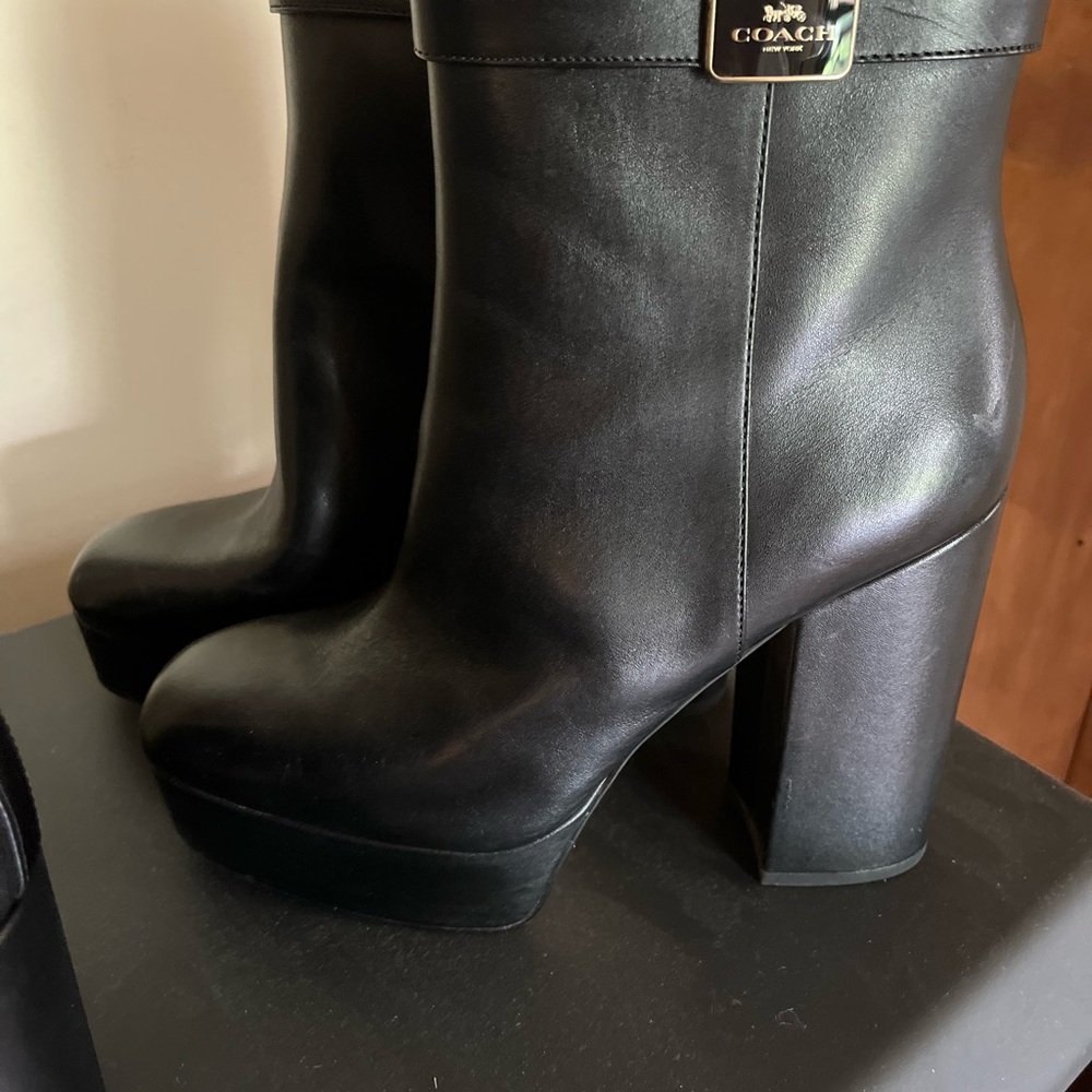 Coach Black Heeled Boots with Chunky Heel